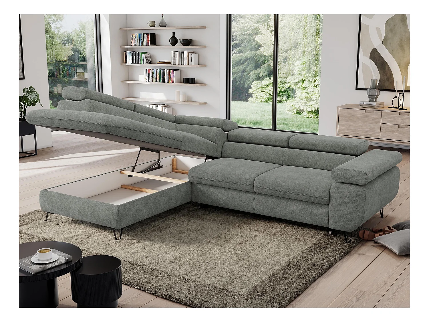 Ecksofa PEDRO - L-Form mit Schlaffunktion 200x125 cm, verstellbaren Kopfstützen - Grau Stukture - Ecke Links
