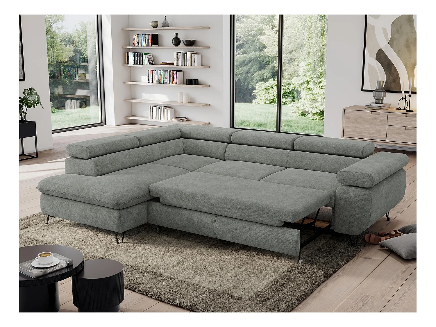 Ecksofa PEDRO - L-Form mit Schlaffunktion 200x125 cm, verstellbaren Kopfstützen - Grau Stukture - Ecke Links