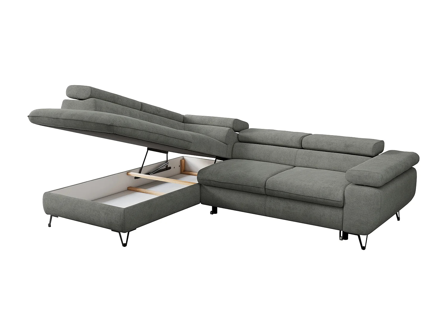 Ecksofa PEDRO - L-Form mit Schlaffunktion 200x125 cm, verstellbaren Kopfstützen - Grau Stukture - Ecke Links
