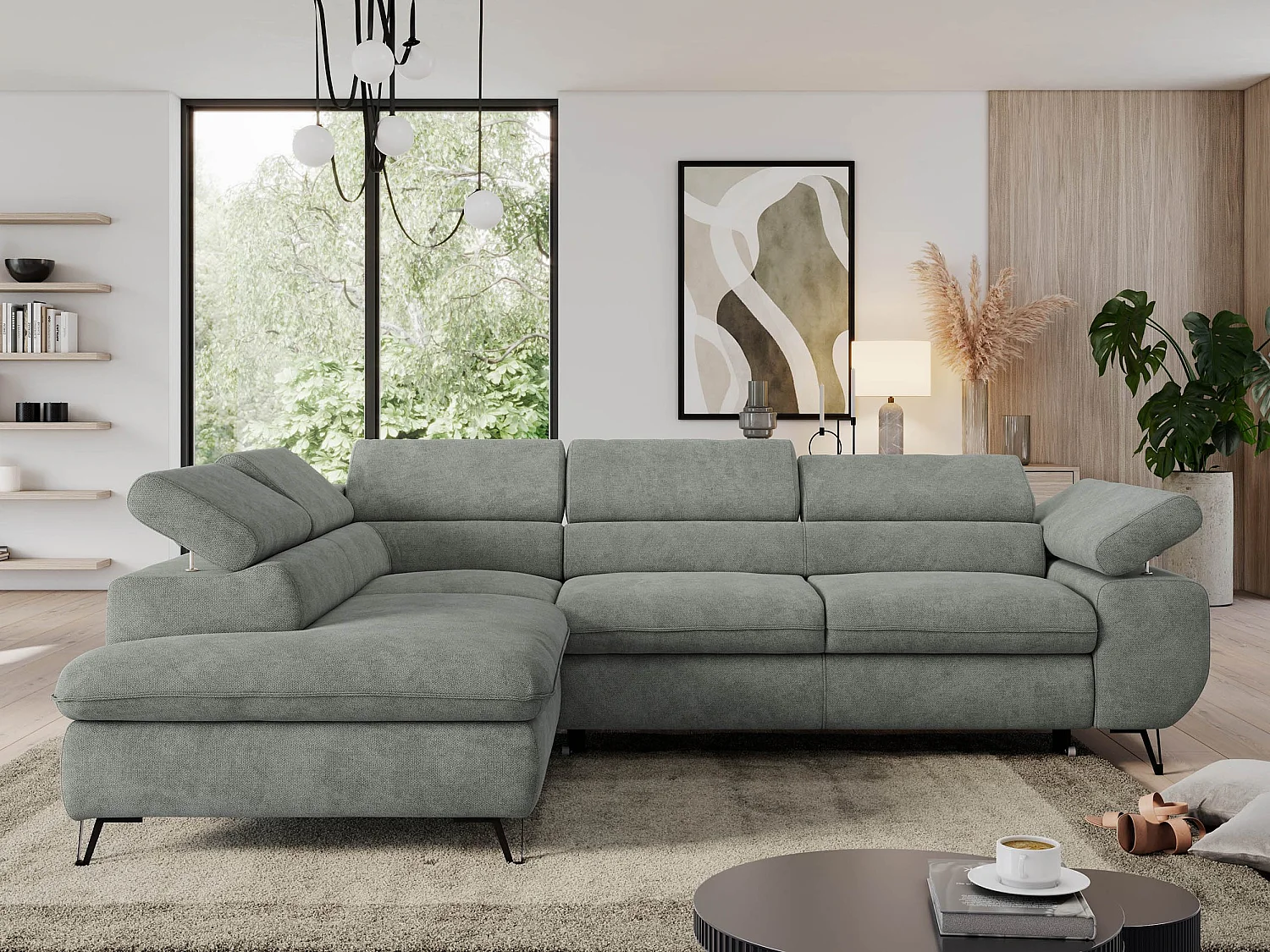 Ecksofa PEDRO - L-Form mit Schlaffunktion 200x125 cm, verstellbaren Kopfstützen - Grau Stukture - Ecke Links