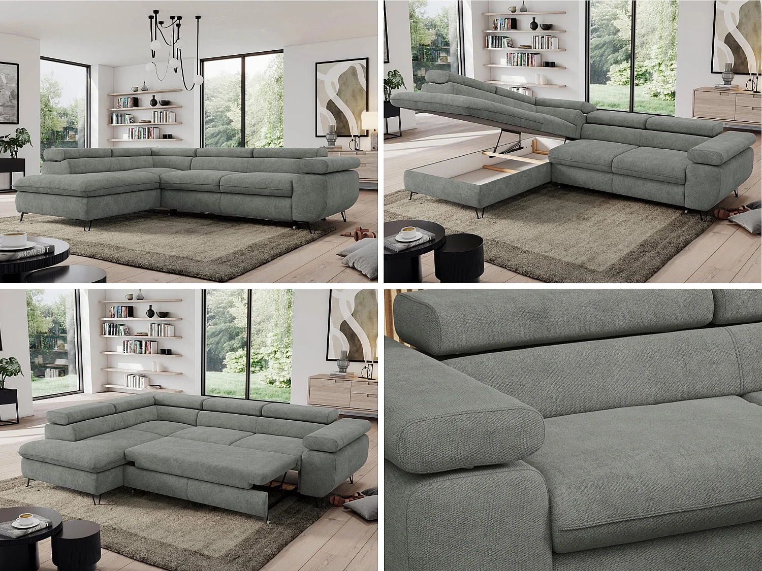 Ecksofa PEDRO - L-Form mit Schlaffunktion 200x125 cm, verstellbaren Kopfstützen - Grau Stukture - Ecke Links