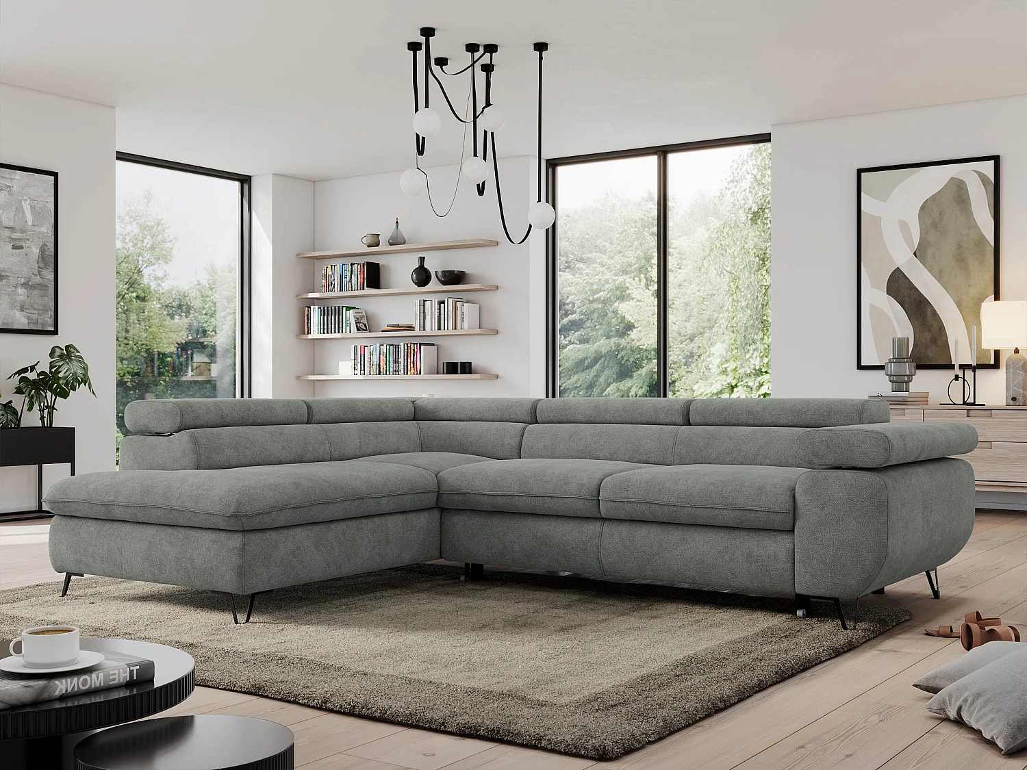 Ecksofa PEDRO - L-Form mit Schlaffunktion 200x125 cm, verstellbaren Kopfstützen - Grau Stukture - Ecke Links