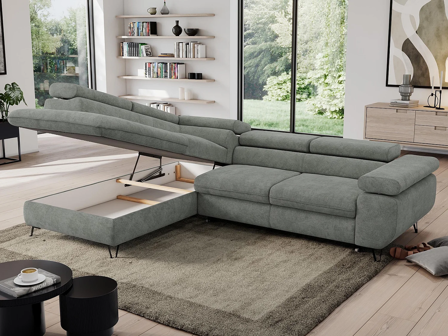 Ecksofa PEDRO - L-Form mit Schlaffunktion 200x125 cm, verstellbaren Kopfstützen - Grau Stukture - Ecke Links