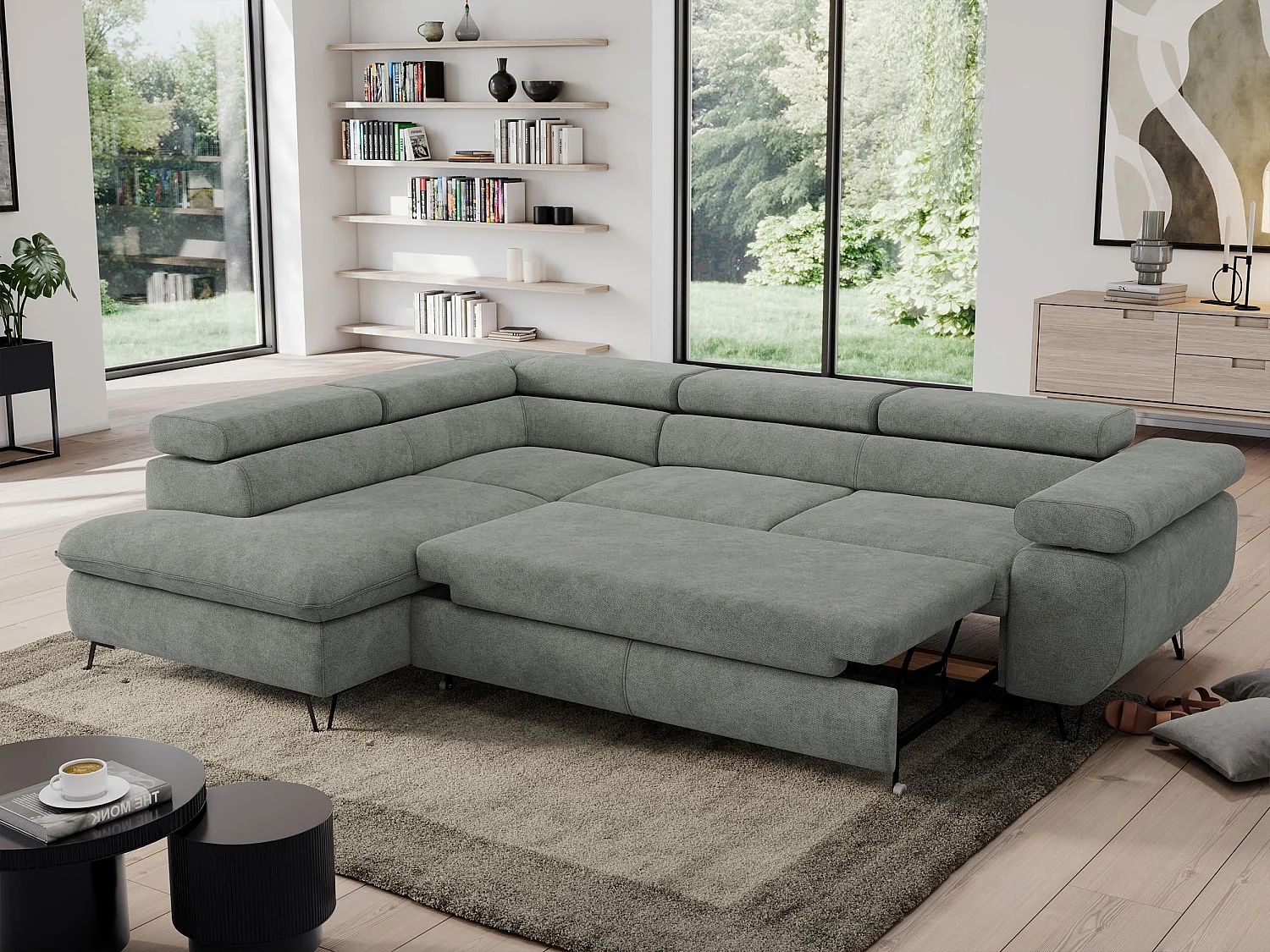 Ecksofa PEDRO - L-Form mit Schlaffunktion 200x125 cm, verstellbaren Kopfstützen - Grau Stukture - Ecke Links