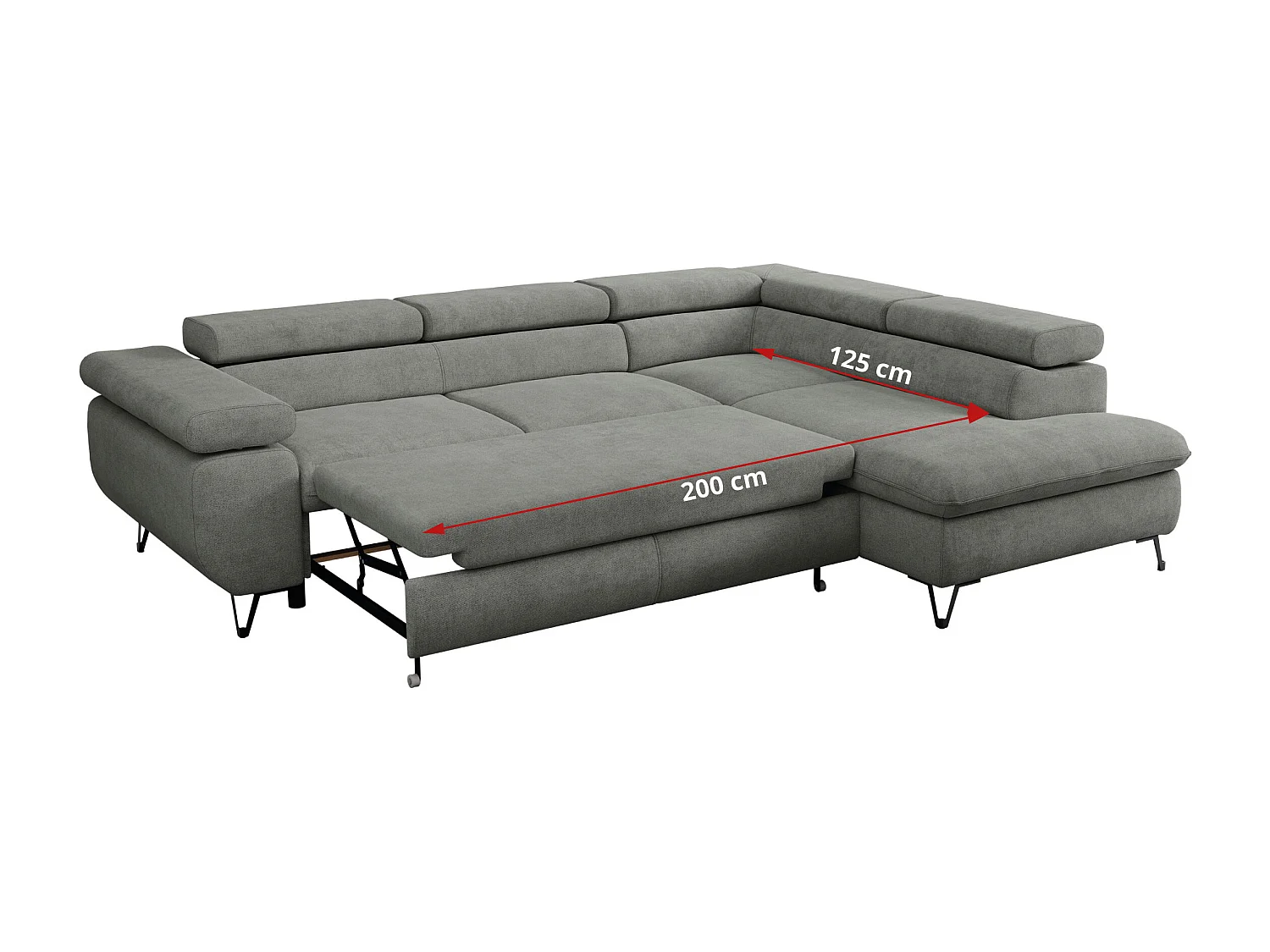 Ecksofa PEDRO - L-Form mit Schlaffunktion 200x125 cm, verstellbaren Kopfstützen - Grau Stukture - Ecke Links