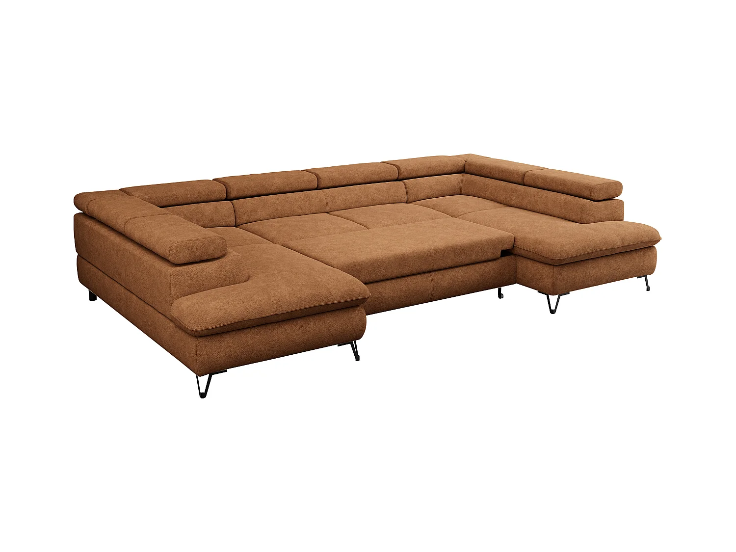 Ecksofa PETER U - schlaffunktion und Bettkästen, verstellbare Kopfstützen - Orange Stukture