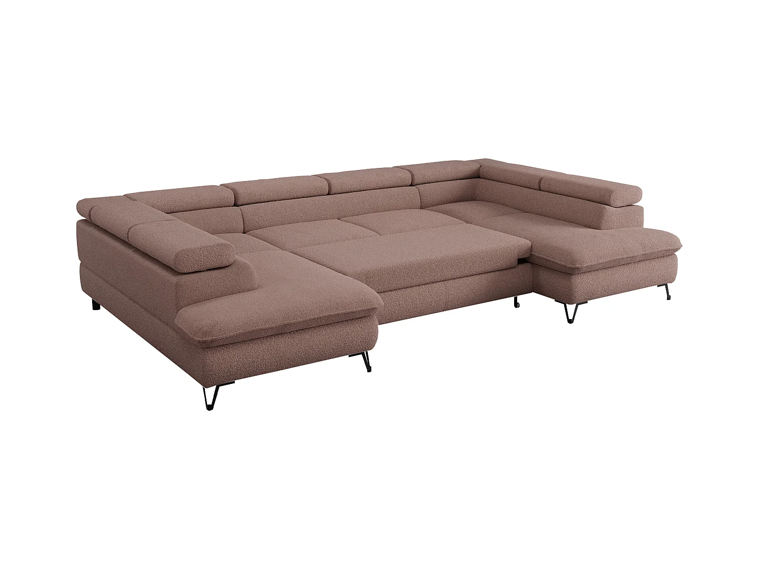 Ecksofa PETER U - schlaffunktion und Bettkästen, verstellbare Kopfstützen - Rosa Boucle