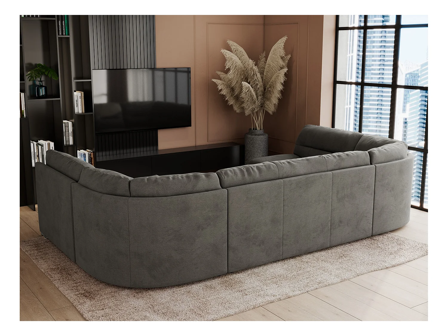 Ecksofa COMODO U, Große Wohnlandschaft, mit Schlaffunktion - Dunkelgrau Velvet