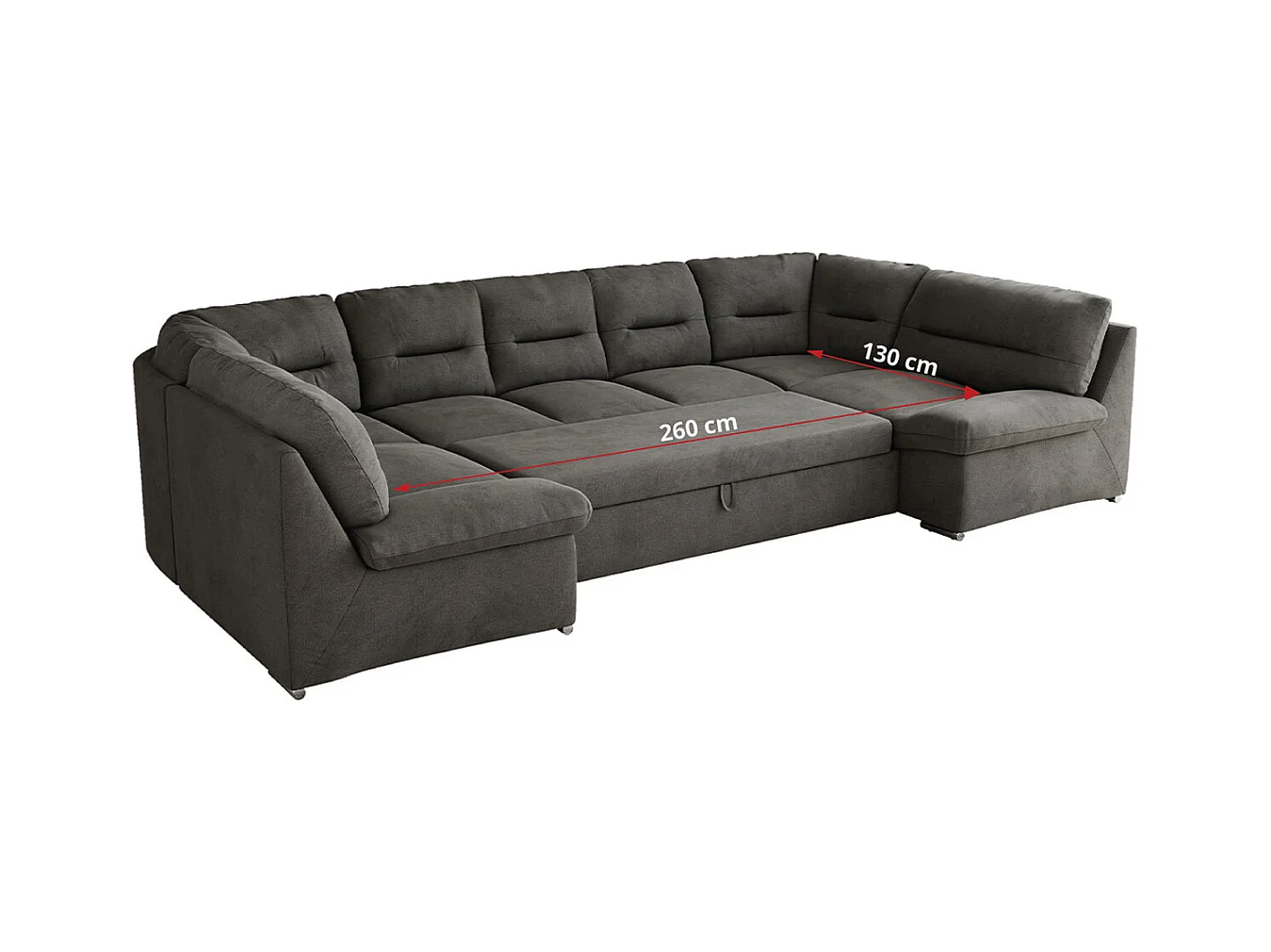 Ecksofa COMODO U, Große Wohnlandschaft, mit Schlaffunktion - Dunkelgrau Velvet