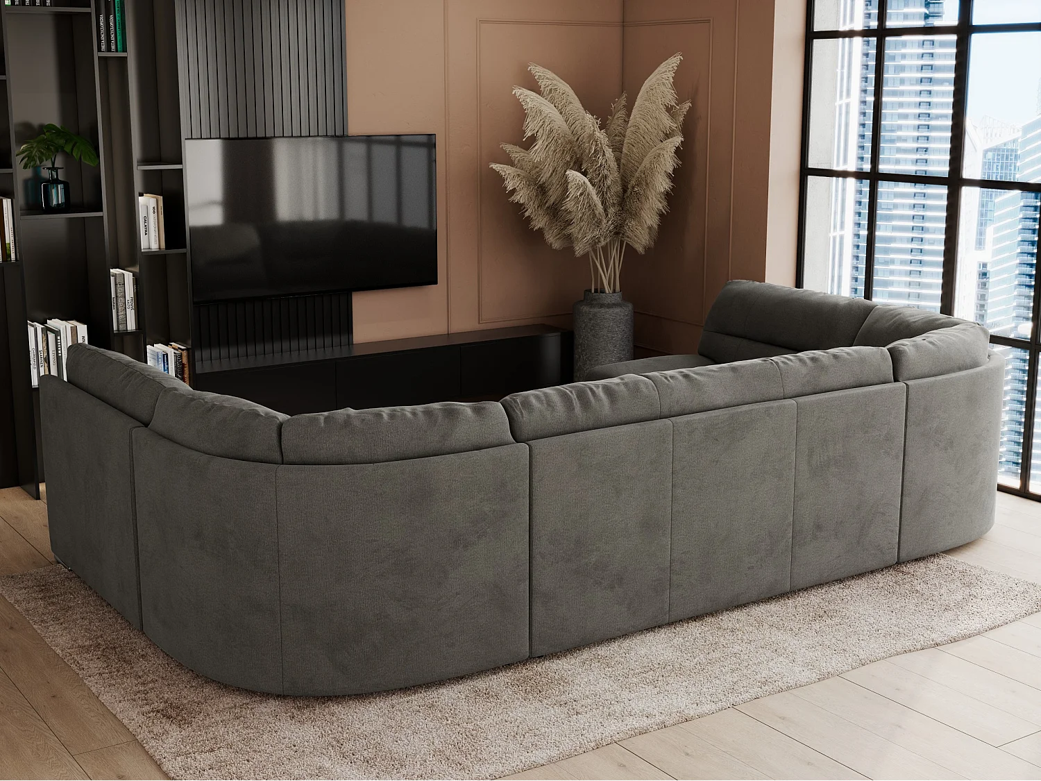 Ecksofa COMODO U, Große Wohnlandschaft, mit Schlaffunktion - Dunkelgrau Velvet