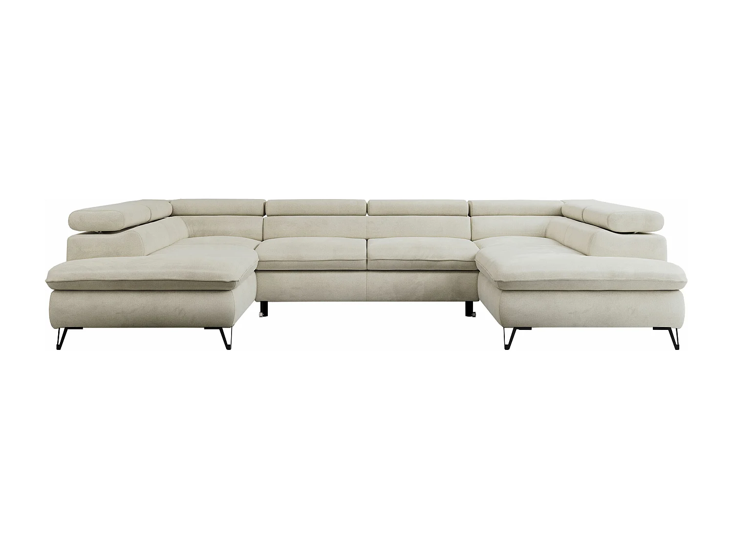 Ecksofa PETER U - schlaffunktion und Bettkästen, verstellbare Kopfstützen - Beige Velvet