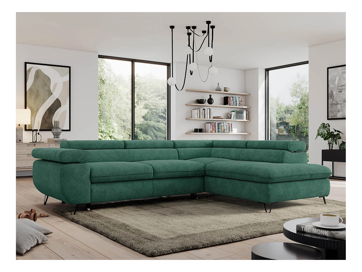 Ecksofa PEDRO - L-Form mit Schlaffunktion 200x125 cm, verstellbaren Kopfstützen - Grün Stukture - Ecke Rechts