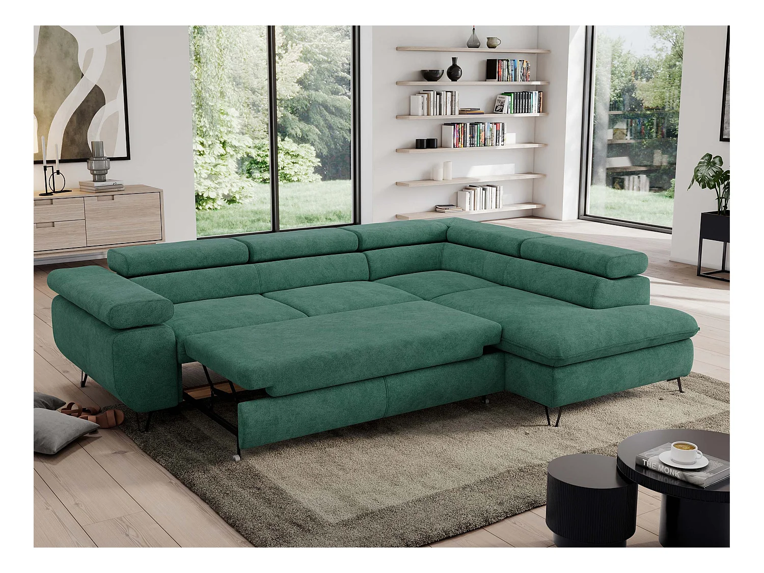 Ecksofa PEDRO - L-Form mit Schlaffunktion 200x125 cm, verstellbaren Kopfstützen - Grün Stukture - Ecke Rechts