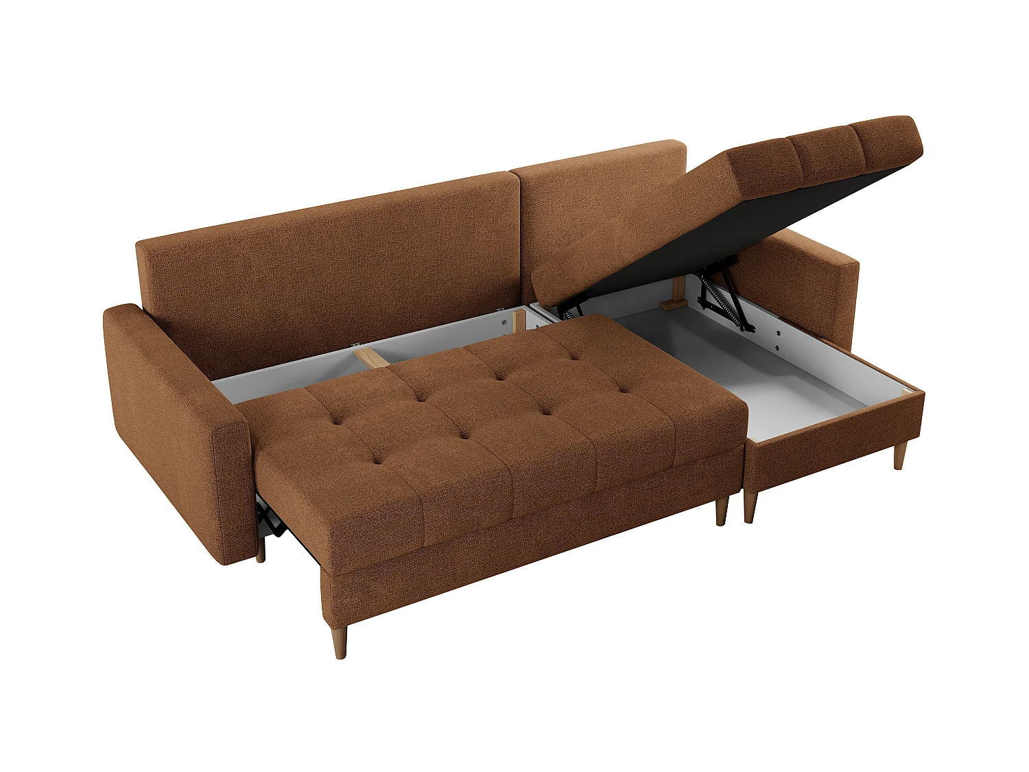 Ecksofa COLIN - gesteppte Sitzfläche, mit Schlaffunktion - Orange Stukture