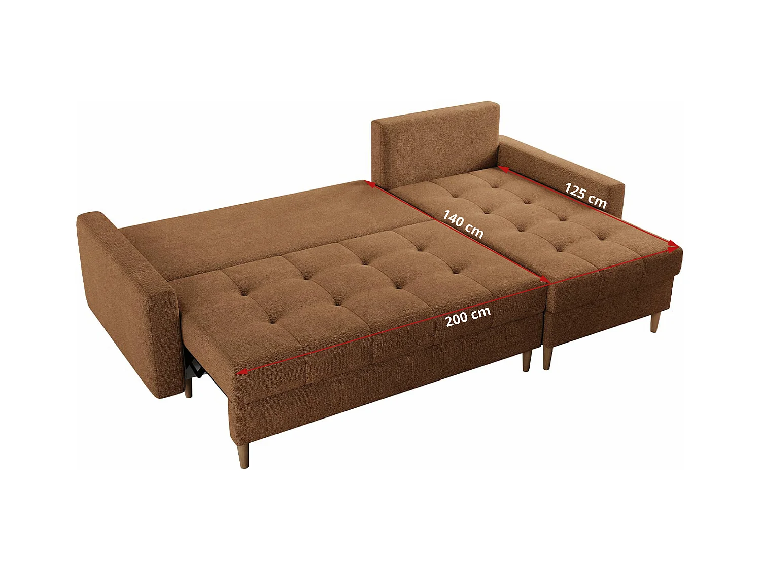 Ecksofa COLIN - gesteppte Sitzfläche, mit Schlaffunktion - Orange Stukture