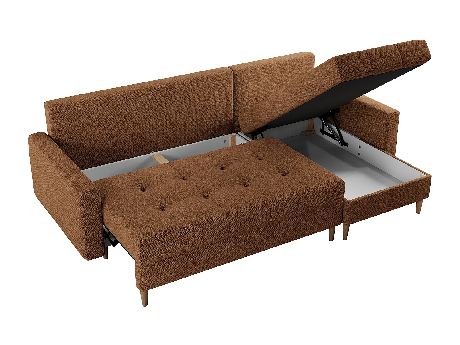 Ecksofa COLIN - gesteppte Sitzfläche, mit Schlaffunktion - Orange Stukture