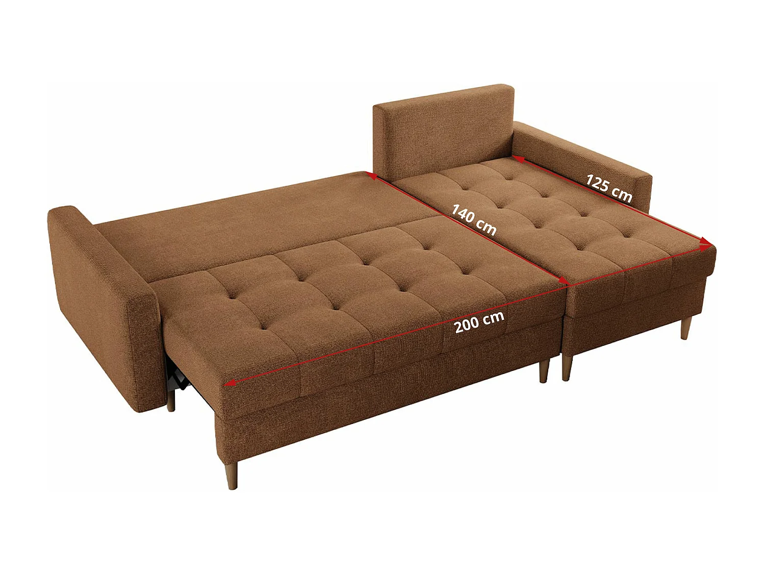 Ecksofa COLIN - gesteppte Sitzfläche, mit Schlaffunktion - Orange Stukture