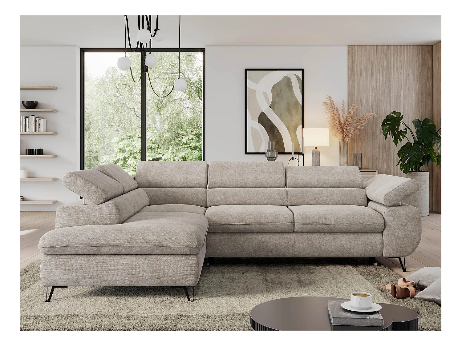 Ecksofa PEDRO - L-Form mit Schlaffunktion 200x125 cm, verstellbaren Kopfstützen - Beige Stukture - Ecke Links