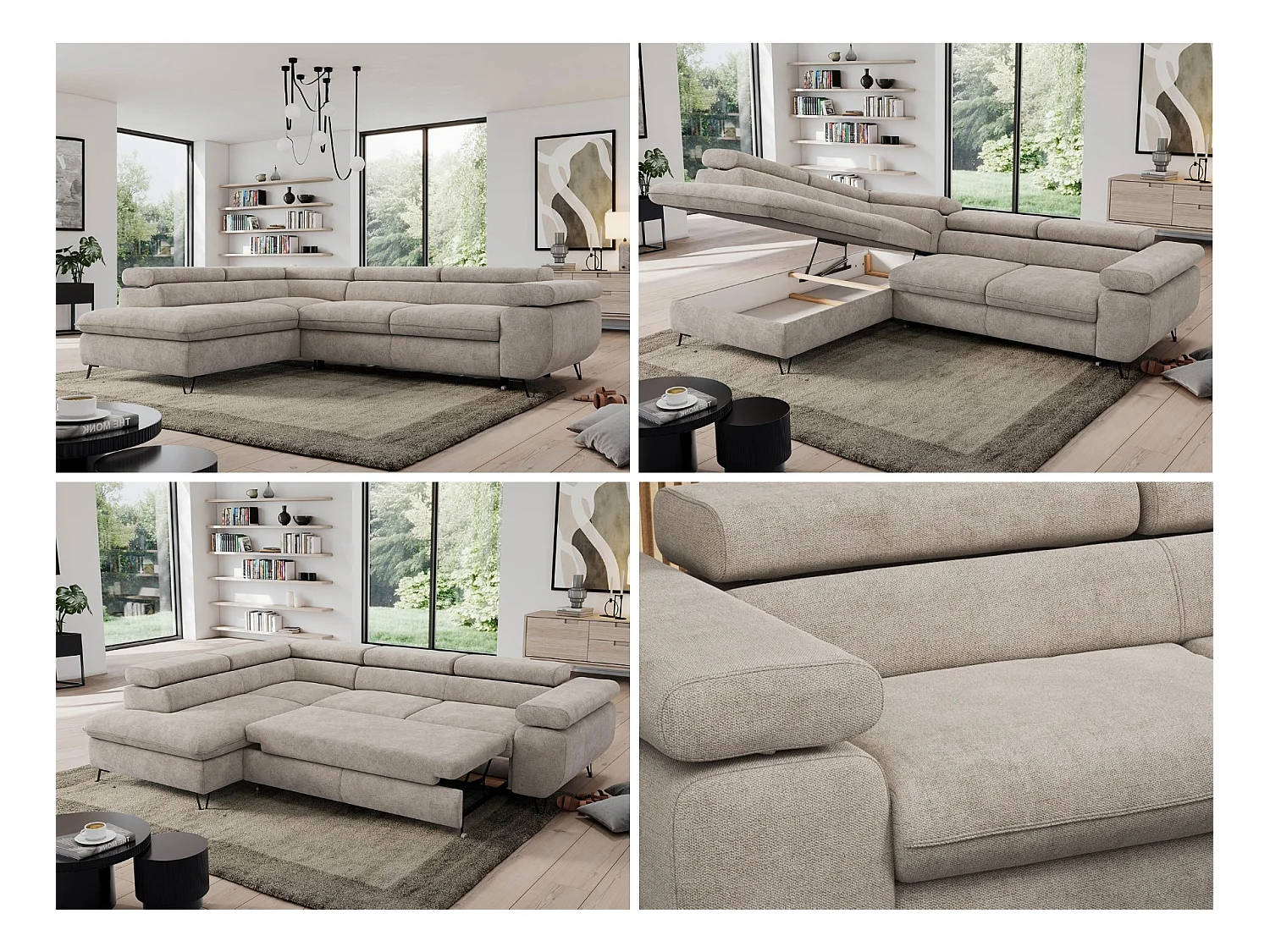 Ecksofa PEDRO - L-Form mit Schlaffunktion 200x125 cm, verstellbaren Kopfstützen - Beige Stukture - Ecke Links