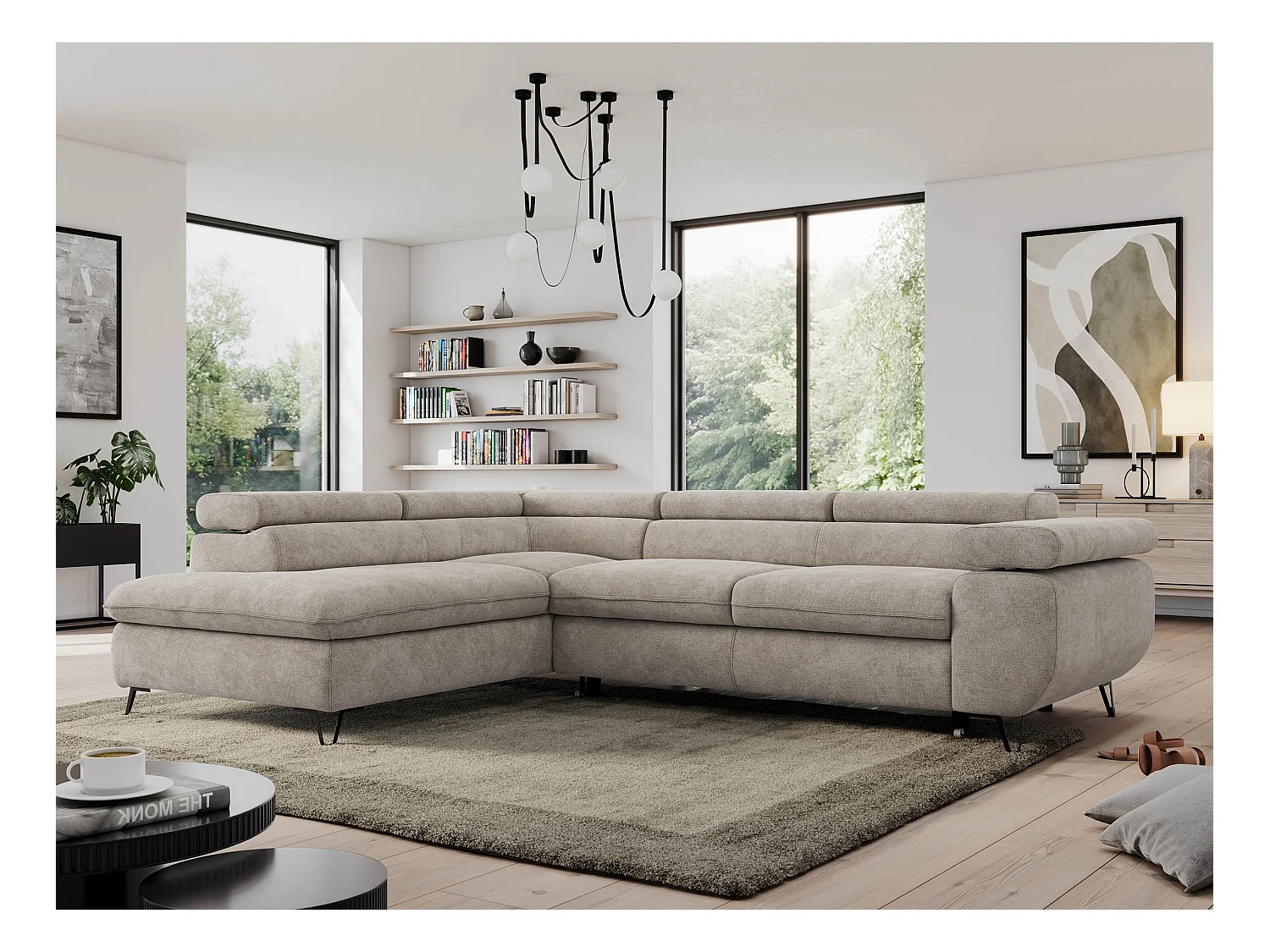 Ecksofa PEDRO - L-Form mit Schlaffunktion 200x125 cm, verstellbaren Kopfstützen - Beige Stukture - Ecke Links