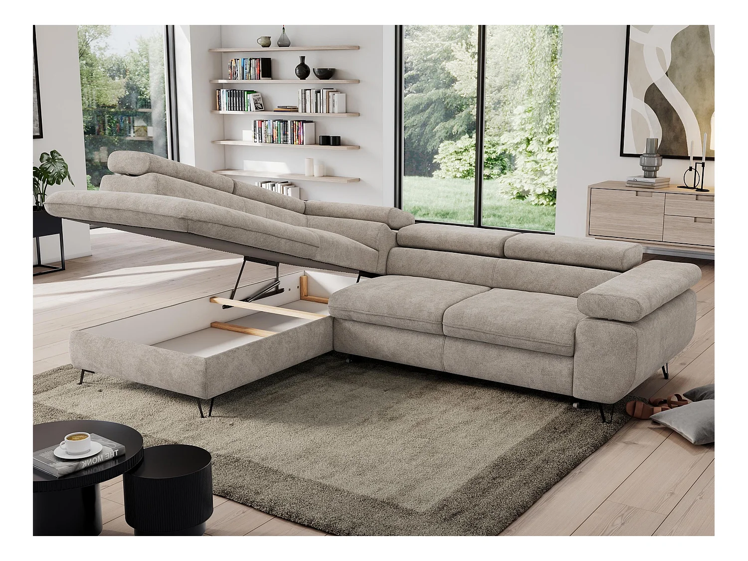 Ecksofa PEDRO - L-Form mit Schlaffunktion 200x125 cm, verstellbaren Kopfstützen - Beige Stukture - Ecke Links