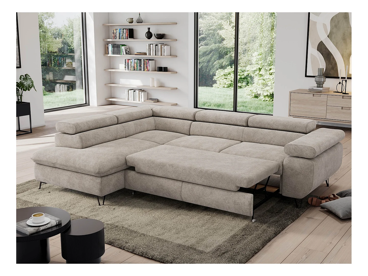 Ecksofa PEDRO - L-Form mit Schlaffunktion 200x125 cm, verstellbaren Kopfstützen - Beige Stukture - Ecke Links