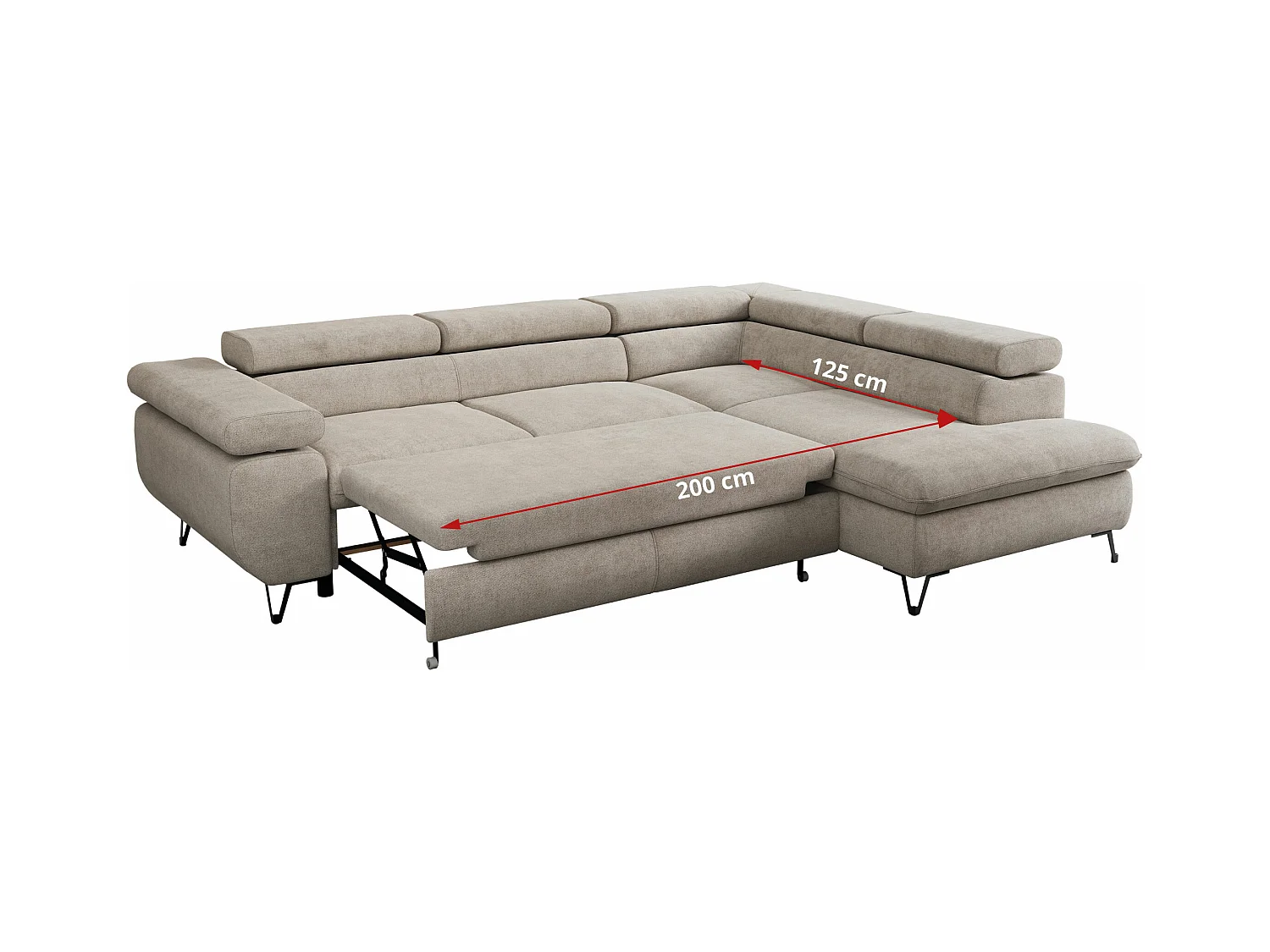 Ecksofa PEDRO - L-Form mit Schlaffunktion 200x125 cm, verstellbaren Kopfstützen - Beige Stukture - Ecke Links
