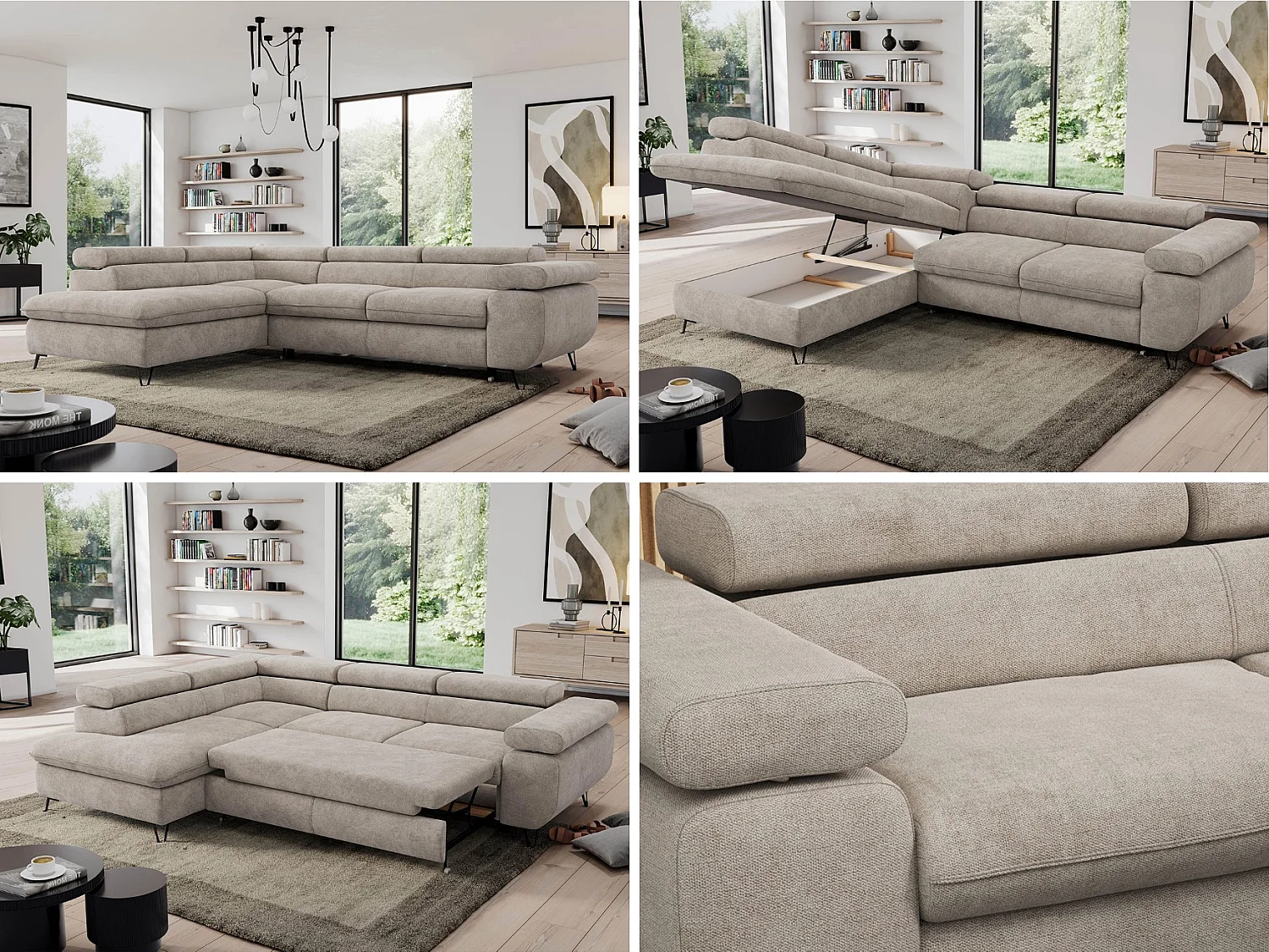 Ecksofa PEDRO - L-Form mit Schlaffunktion 200x125 cm, verstellbaren Kopfstützen - Beige Stukture - Ecke Links