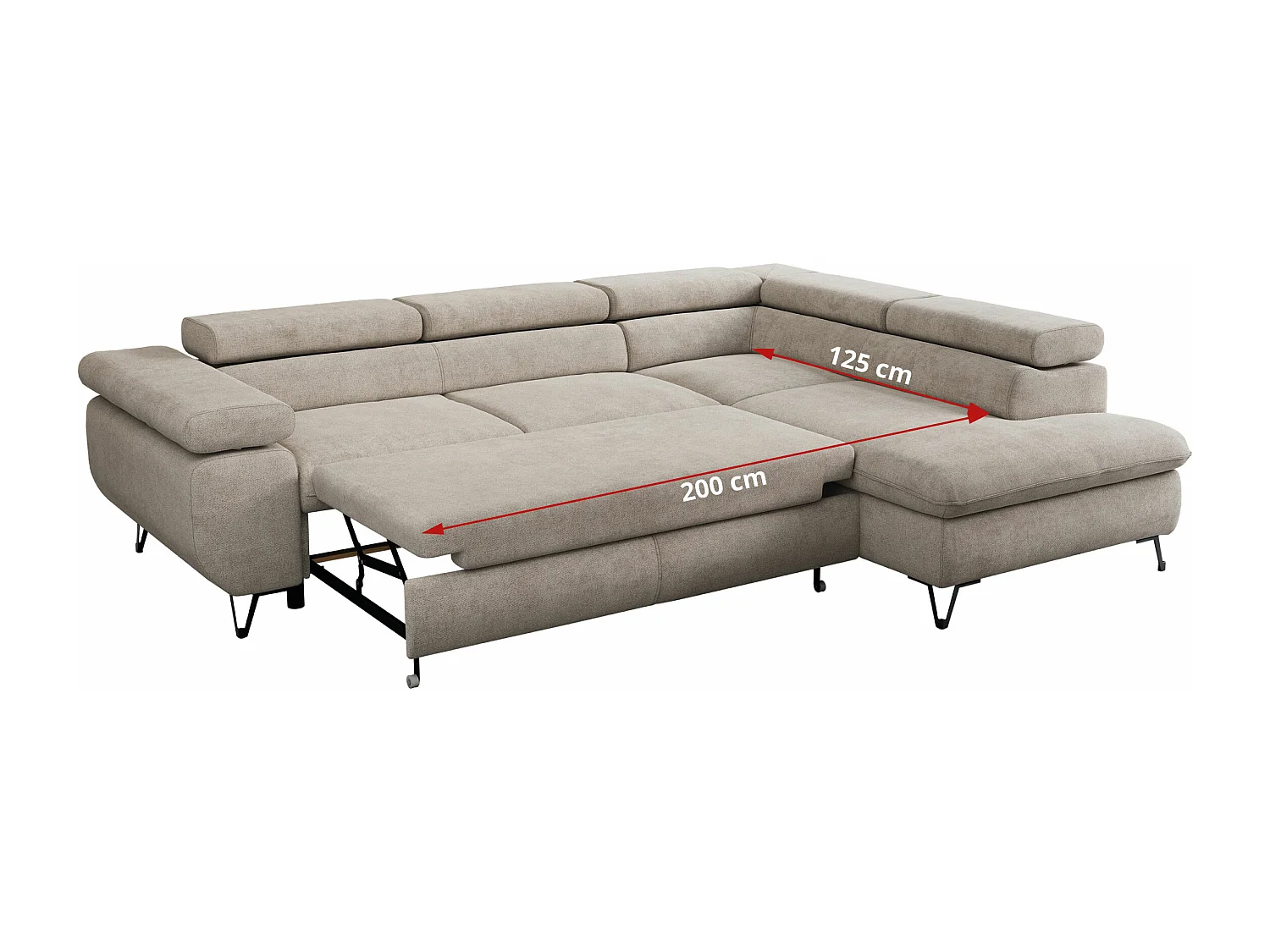 Ecksofa PEDRO - L-Form mit Schlaffunktion 200x125 cm, verstellbaren Kopfstützen - Beige Stukture - Ecke Links