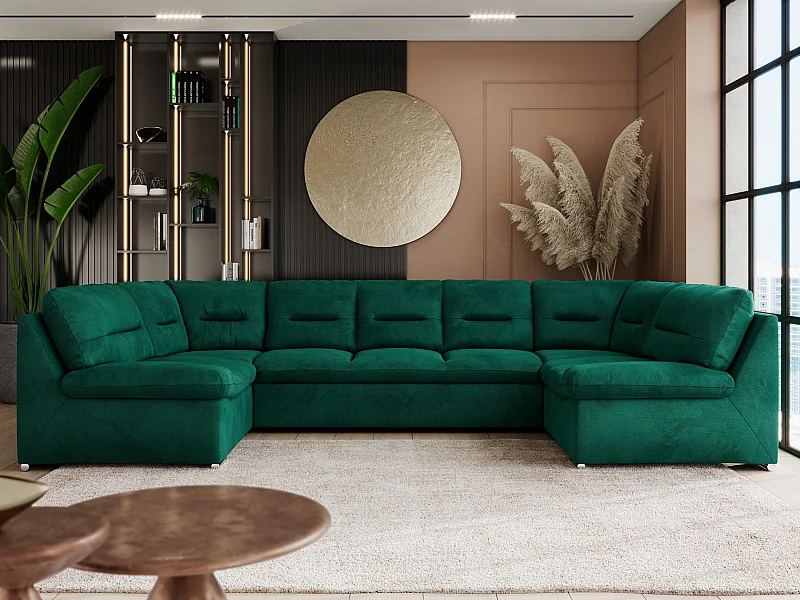 Ecksofa COMODO U, Große Wohnlandschaft, mit Schlaffunktion - Dunkelgrün Velvet