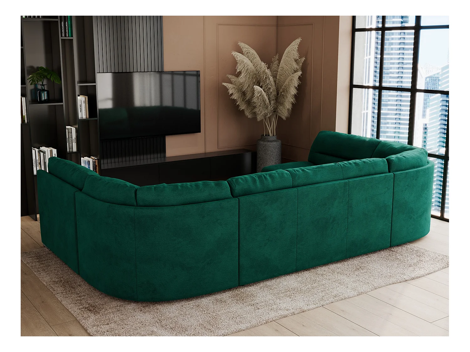 Ecksofa COMODO U, Große Wohnlandschaft, mit Schlaffunktion - Dunkelgrün Velvet