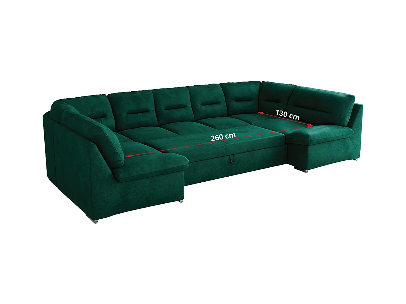 Ecksofa COMODO U, Große Wohnlandschaft, mit Schlaffunktion - Dunkelgrün Velvet