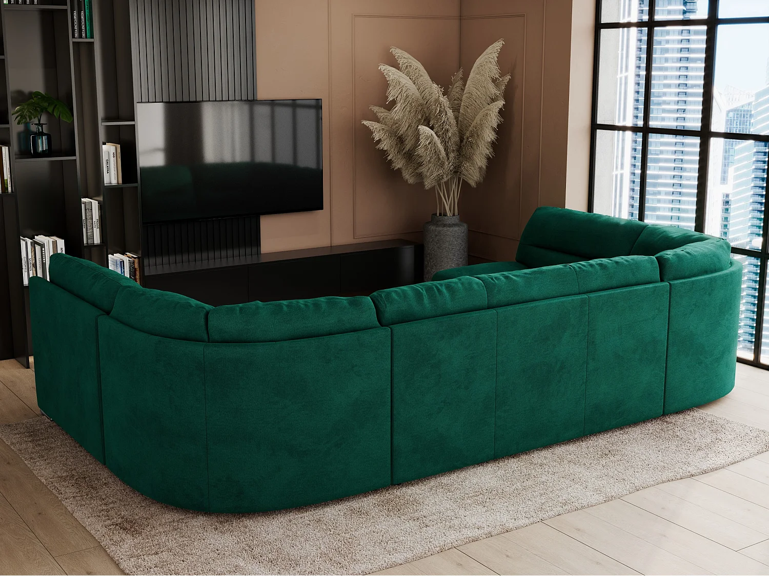 Ecksofa COMODO U, Große Wohnlandschaft, mit Schlaffunktion - Dunkelgrün Velvet