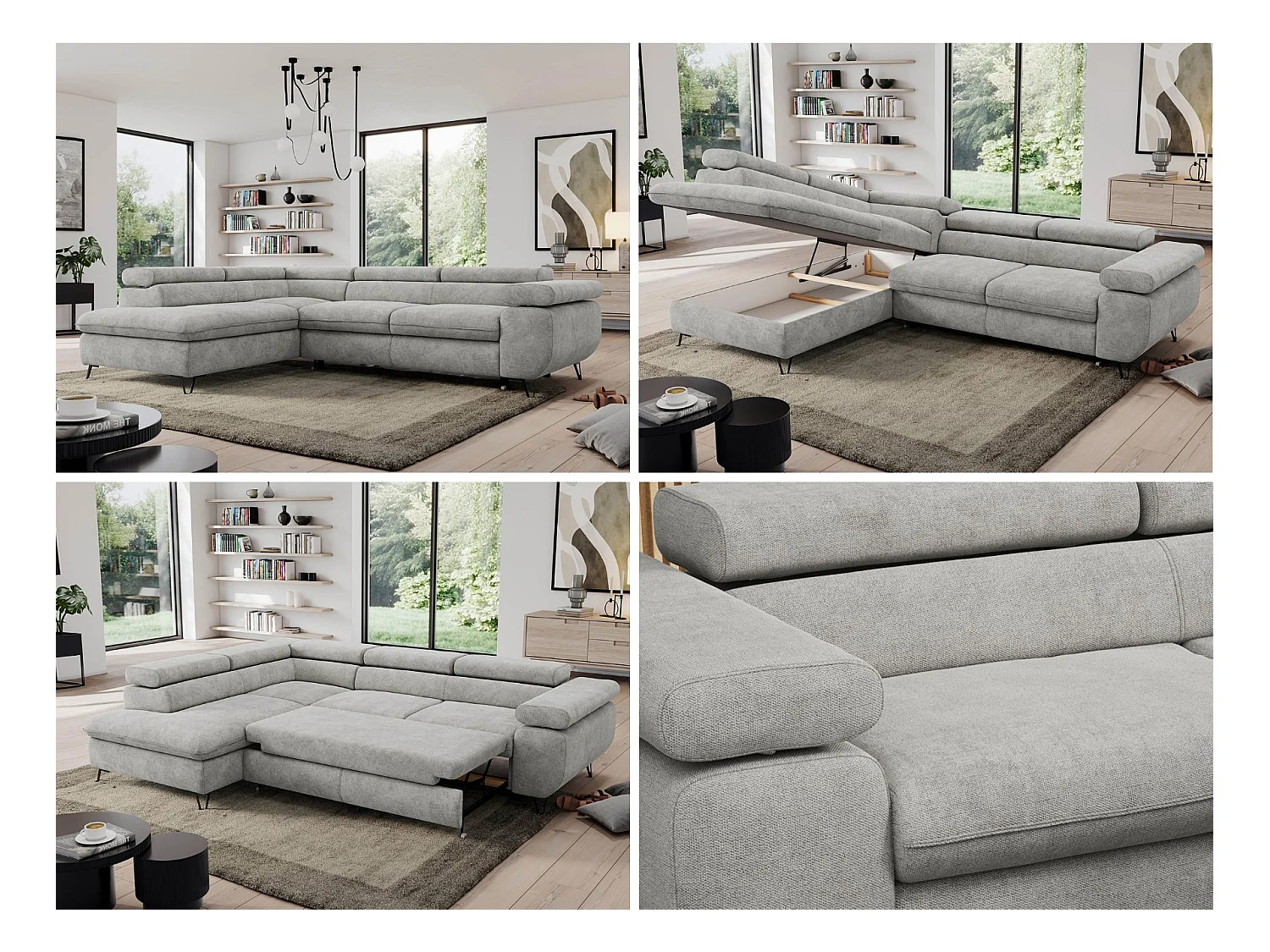 Ecksofa PEDRO - L-Form mit Schlaffunktion 200x125 cm, verstellbaren Kopfstützen - Hellgrau Stukture - Ecke Links