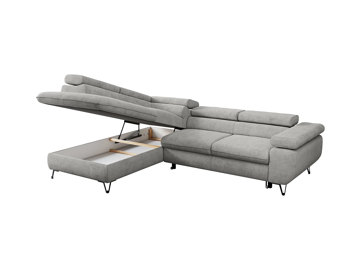 Ecksofa PEDRO - L-Form mit Schlaffunktion 200x125 cm, verstellbaren Kopfstützen - Hellgrau Stukture - Ecke Links