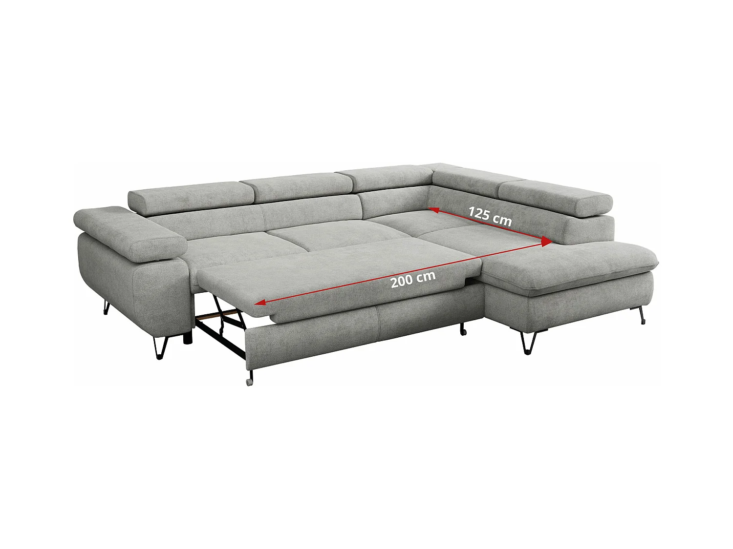 Ecksofa PEDRO - L-Form mit Schlaffunktion 200x125 cm, verstellbaren Kopfstützen - Hellgrau Stukture - Ecke Links