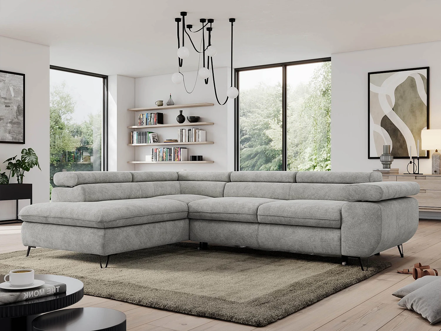 Ecksofa PEDRO - L-Form mit Schlaffunktion 200x125 cm, verstellbaren Kopfstützen - Hellgrau Stukture - Ecke Links