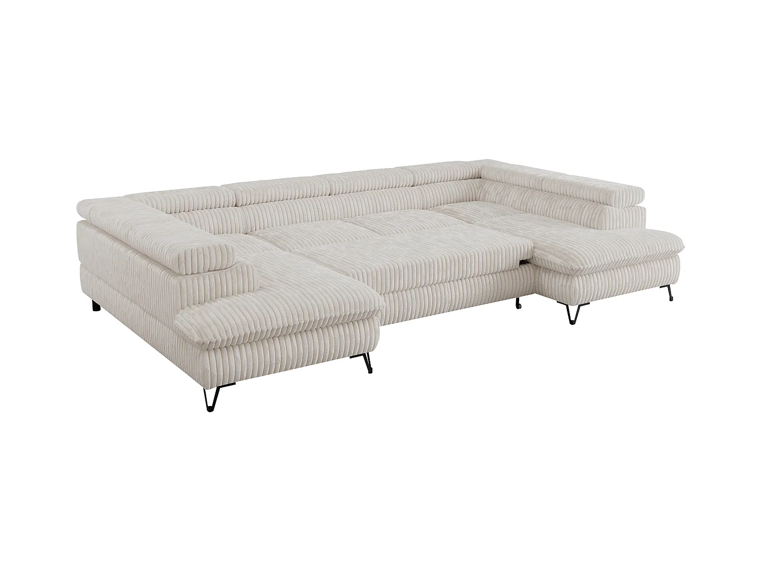 Ecksofa PETER U - schlaffunktion und Bettkästen, verstellbare Kopfstützen - Creme Cord