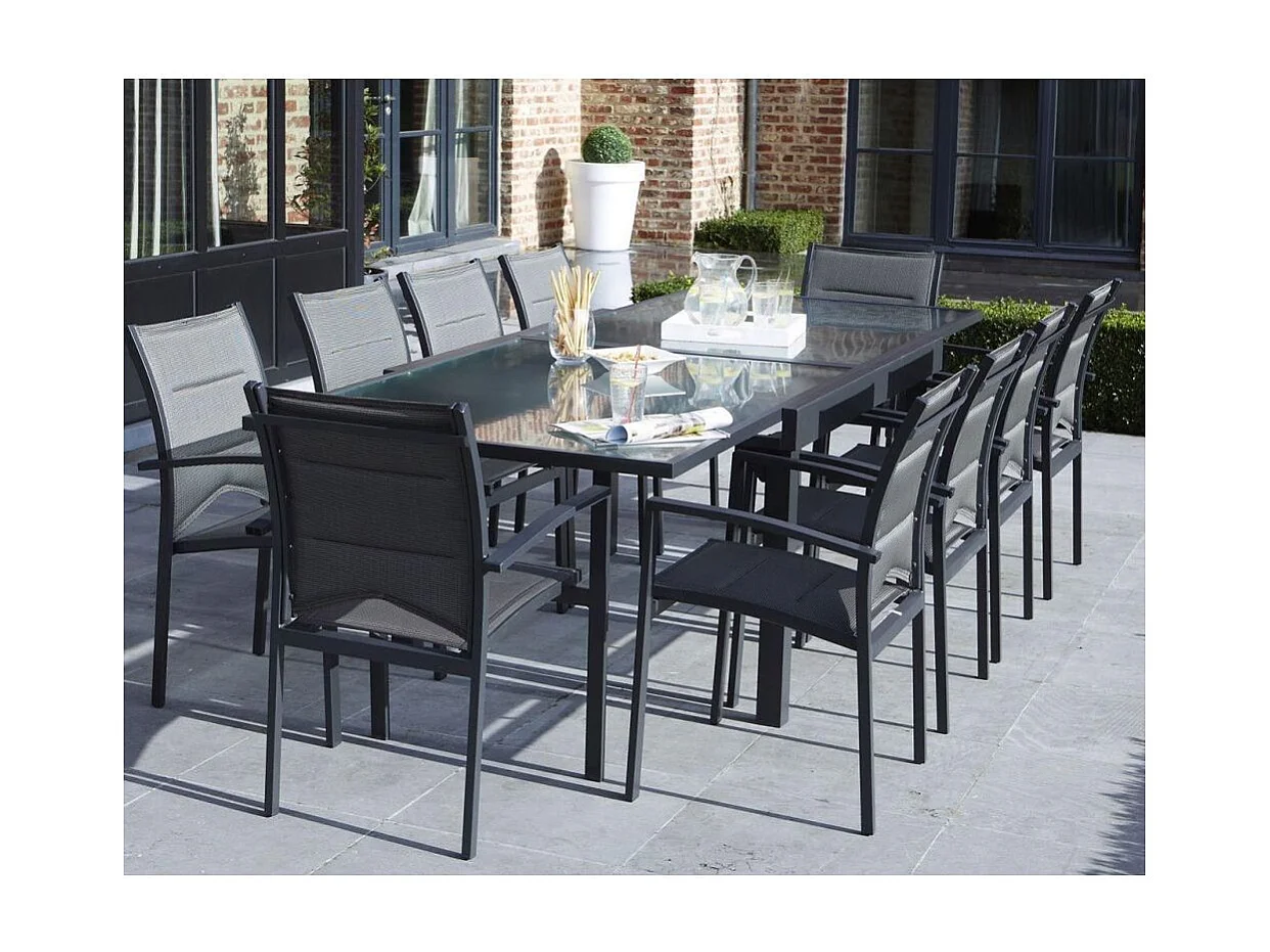 Ensemble MODULO 6/10p en aluminium et 10 fauteuils en aluminium et textilène