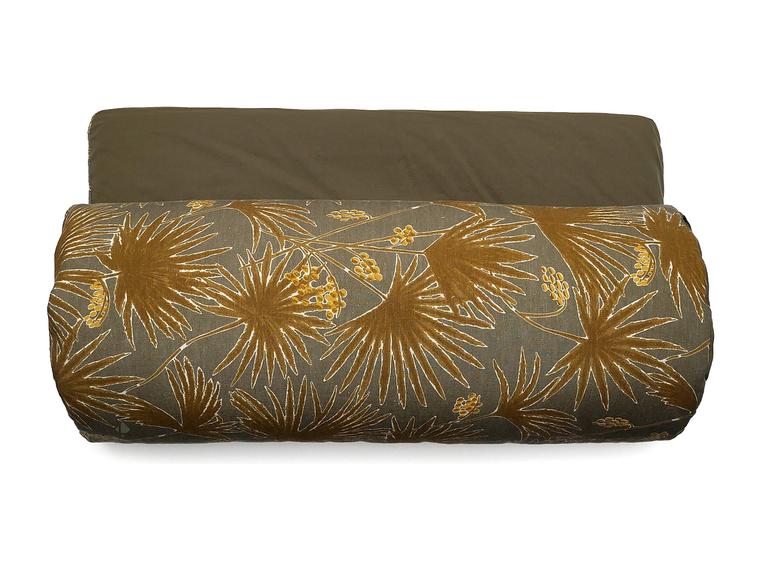 Housse d'édredon 80x200 cm lin lavé motif végétal PALAWAN vert Kaki