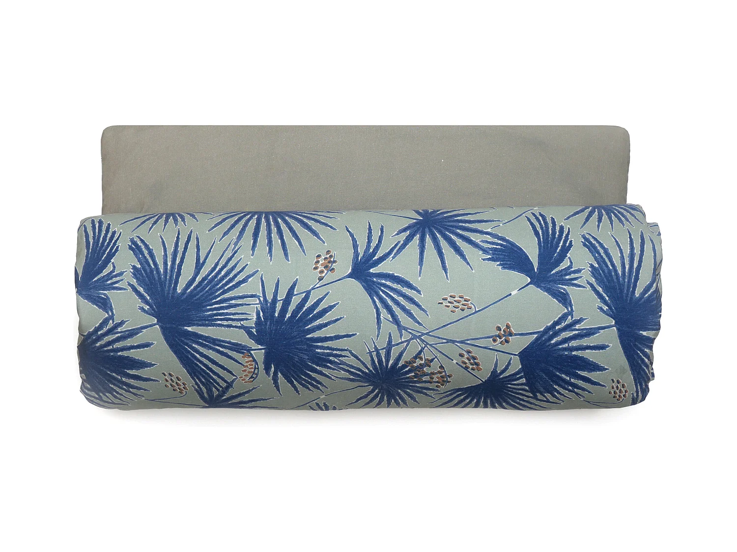 Housse d'édredon 80x200 cm lin lavé motif végétal PALAWAN bleu Indigo
