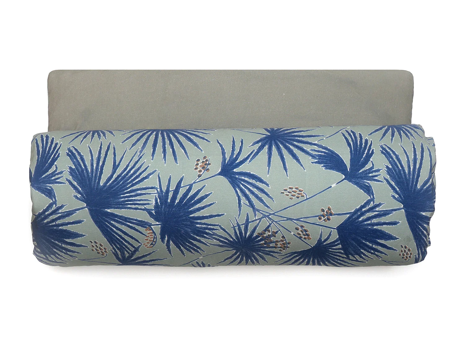 Housse d'édredon 80x200 cm lin lavé motif végétal PALAWAN bleu Indigo