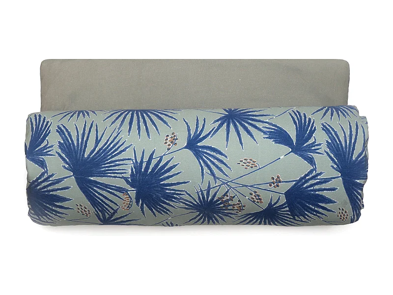 Housse d'édredon 80x200 cm lin lavé motif végétal PALAWAN bleu Indigo
