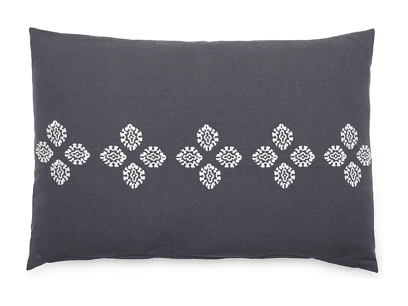 Housse de coussin pur coton teint lavé 40x60 cm BANDANAS noir caviar