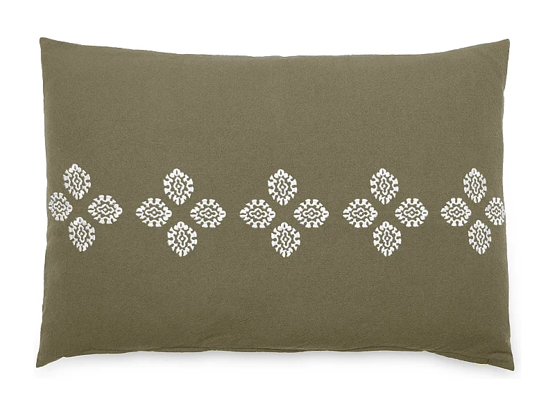 Housse de coussin pur coton teint lavé 40x60 cm BANDANAS vert mousse