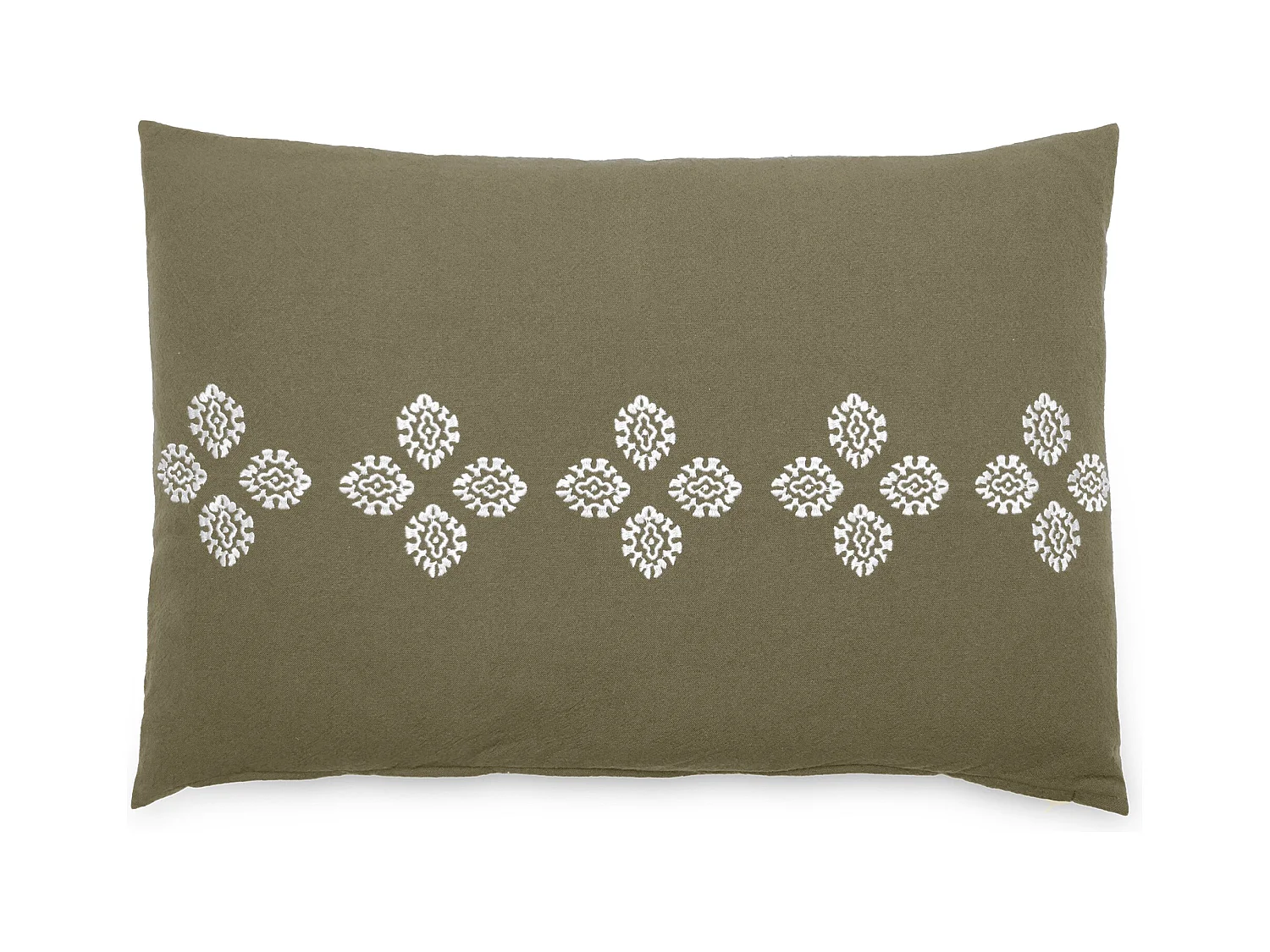Housse de coussin pur coton teint lavé 40x60 cm BANDANAS vert mousse