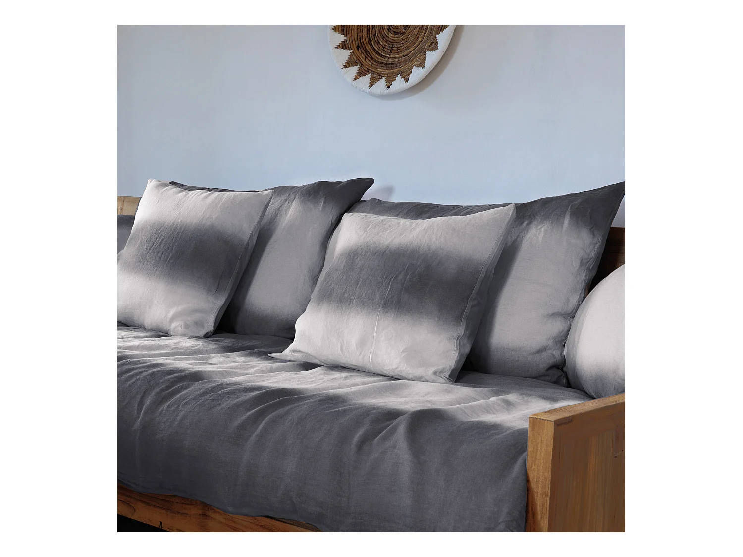 Housse de coussin DEEPALI DECO 55x80 cm lin et coton lavé bleu Granit