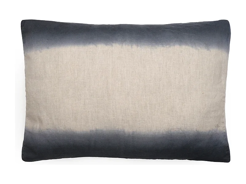 Housse de coussin DEEPALI DECO 55x80 cm lin et coton lavé bleu Granit