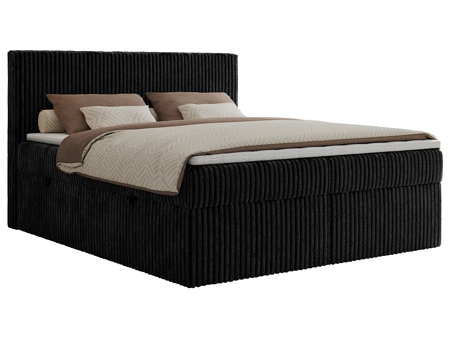 Boxspringbed met hoofdbord H3 + Topper T25 - Zwart Ribstof - 180x200 - TILIANO