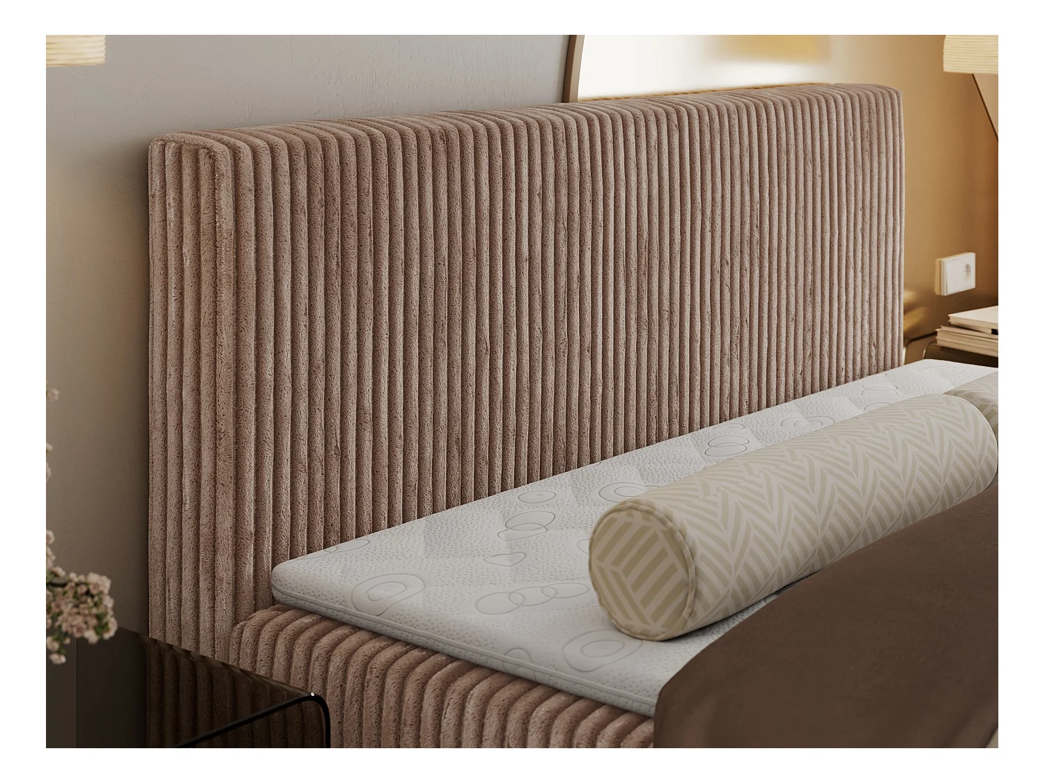 Boxspringbett TILIANO mit Kopfteil und zwei Bettkästen, Cord Bett - 140x200 cm - H4 - Braun Cord